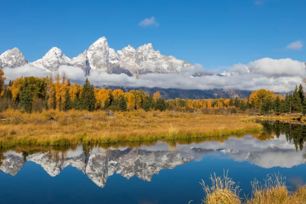 Grand teton mountains during fall.