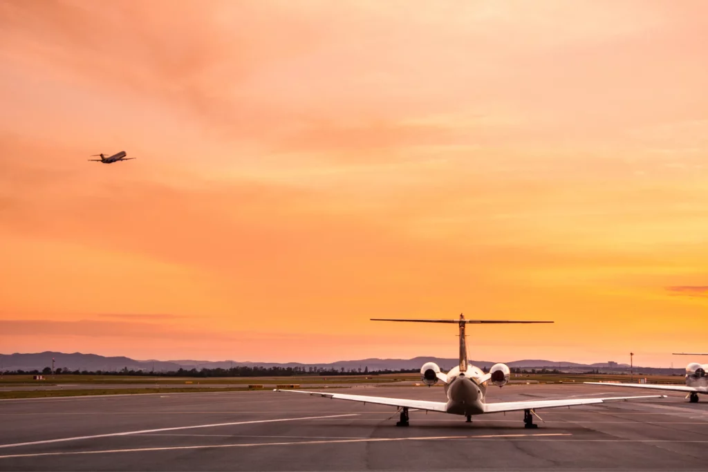 Private plane ready to taxi to runway for flight.