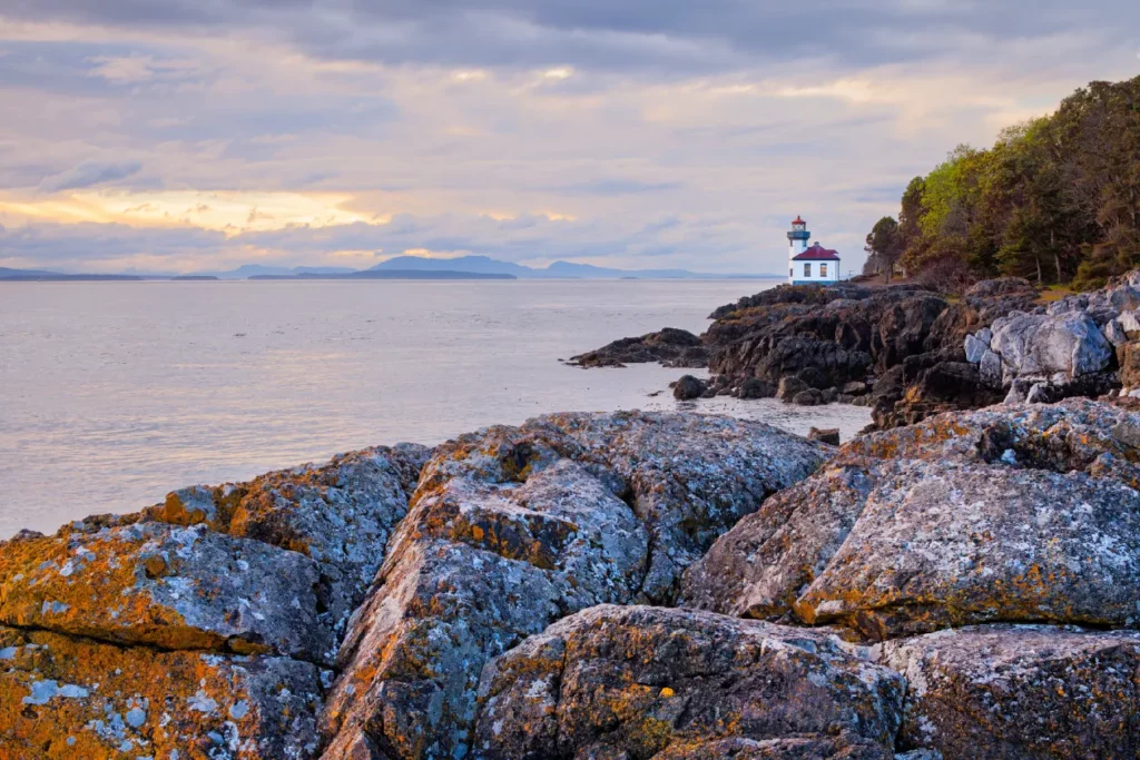 Lime kiln point lighthouse on san jaun islands.